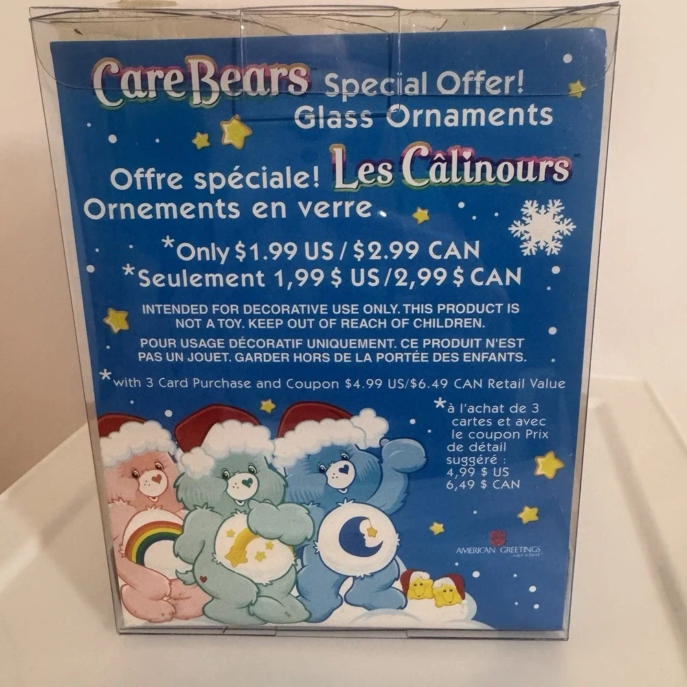 Vtg American Greetings 2005 Care Bears Bedtime Bear Glass Christmas Ornament NIB